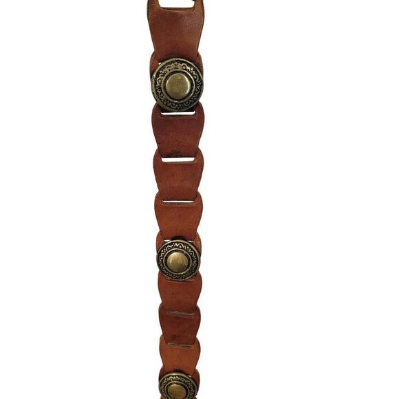 Vintage Amiee Lynn Leather Belt‎ M Brown Brass Square Buckle Medallion Country main image 6
